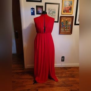 Red Halter Maxi Chiffon Dress